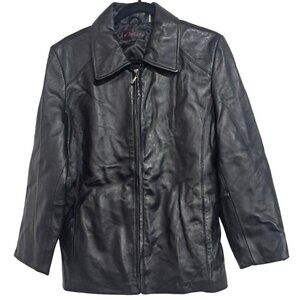 M. Julian Womens Genuine Leather Black Jacket With Zip Closure Lined With Polyes